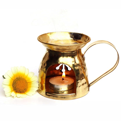 Pure Source India Brass Aroma Burner/Candle Burner/Oil Diffuser/Dhoop Dani (Gold) (3.25inch)