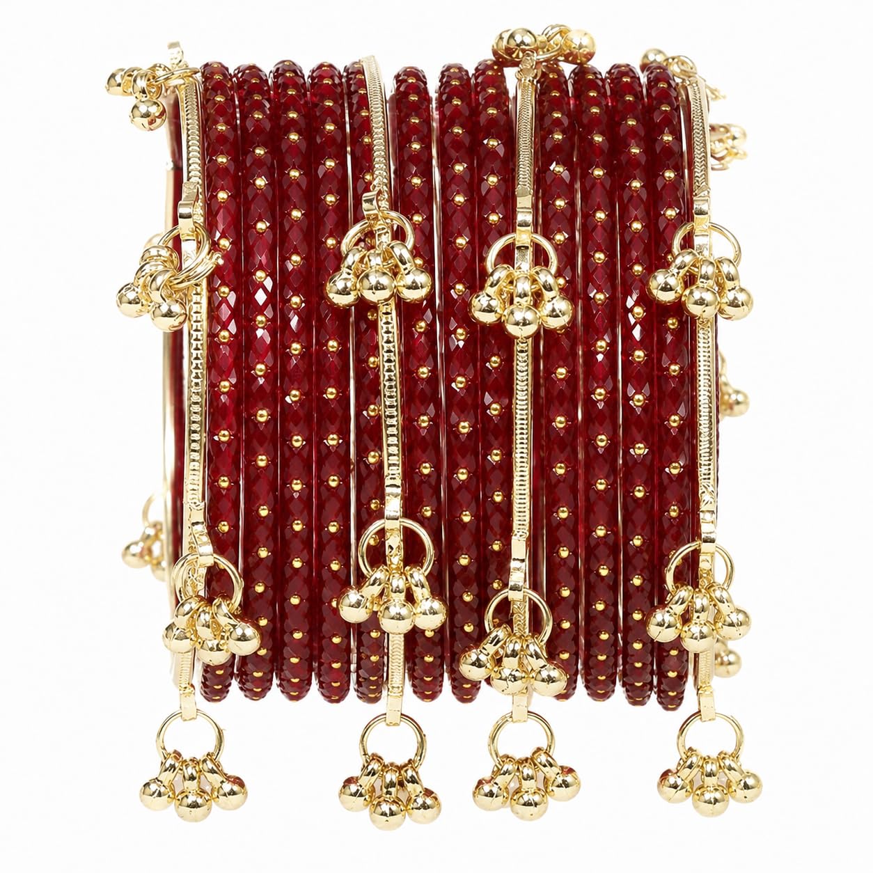 Nakabh Kashmiri Ghangharoo Glass Bangles Set for Women | Light Weight Bangles | Traditional Transparent Fancy Glass Chudi Set for Wedding, Party(Set Of 16)