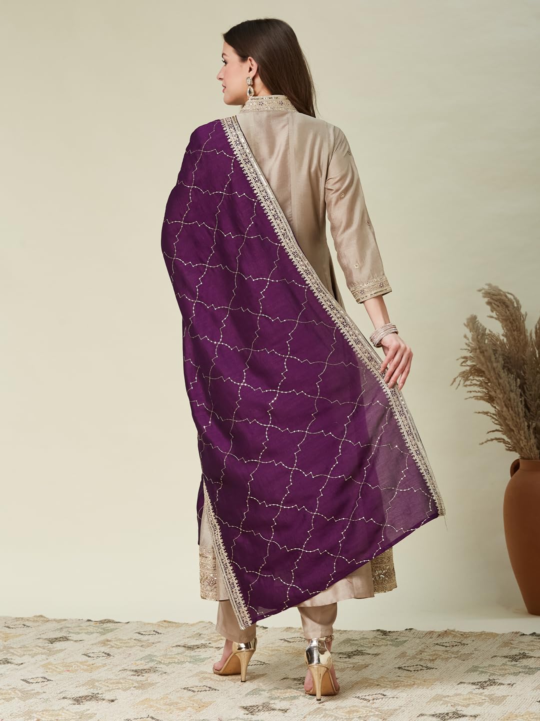 MOKOSH Women's Silk Embroidered Kurta Pant Dupatta Set