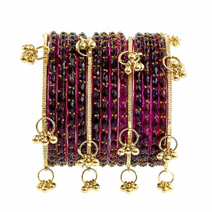Nakabh Kashmiri Ghangharoo Glass Bangles Set for Women | Light Weight Bangles | Traditional Transparent Fancy Glass Chudi Set for Wedding, Party(Set Of 16)