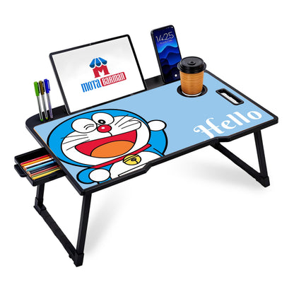 DIVIJA STORE Wood Smart Multipurpose Foldable Laptop Table with Cup Holder, Study Table, Bed Table, Breakfast Table, Foldable and Portable/Ergonomic & Rounded Edges/Non-Slip Legs (Black), 59 cm, 8 cm
