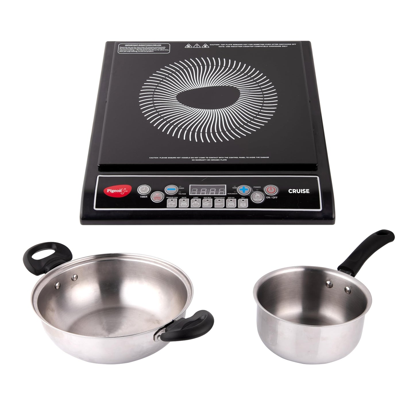 Pigeon by Stovekraft Cruise 1800 watt Induction Cooktop With Crystal Glass,7 Segments LED Display, Auto Switch Off - Black
