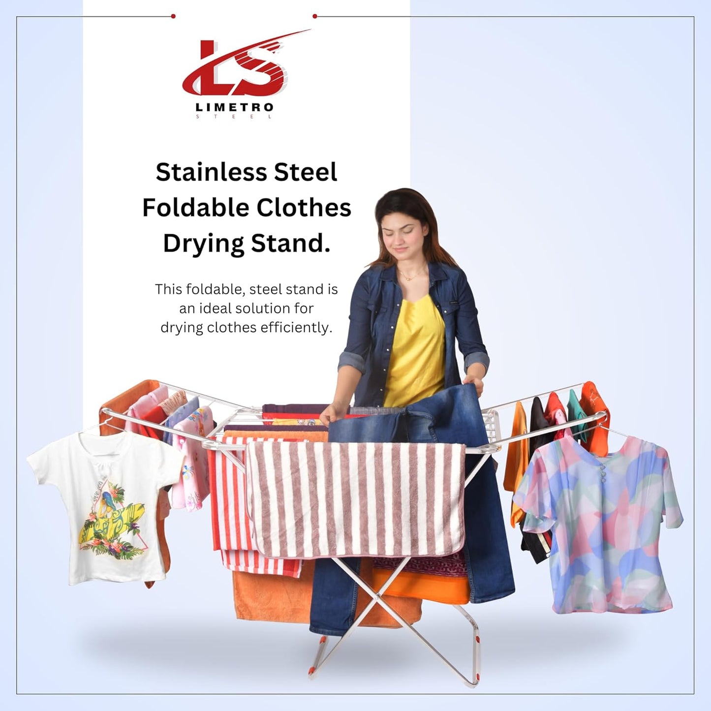 LiMETRO STEEL Stainless Steel Foldable Cloth Dryer Stand Double Rack Cloth Stands for Drying Clothes Steel (Cross), 120x54x4 cm