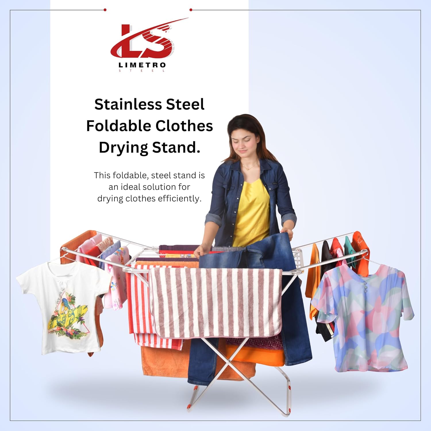 LiMETRO STEEL Stainless Steel Foldable Cloth Dryer Stand Double Rack Cloth Stands for Drying Clothes Steel (Cross), 120x54x4 cm