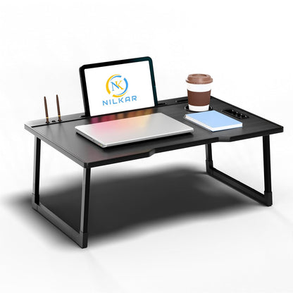 NILKAR Study Table Bed Table Premium Laptop Table/Foldable and Portable Wooden/Writing Desk for Office/Home/School (CTD-BLACK)