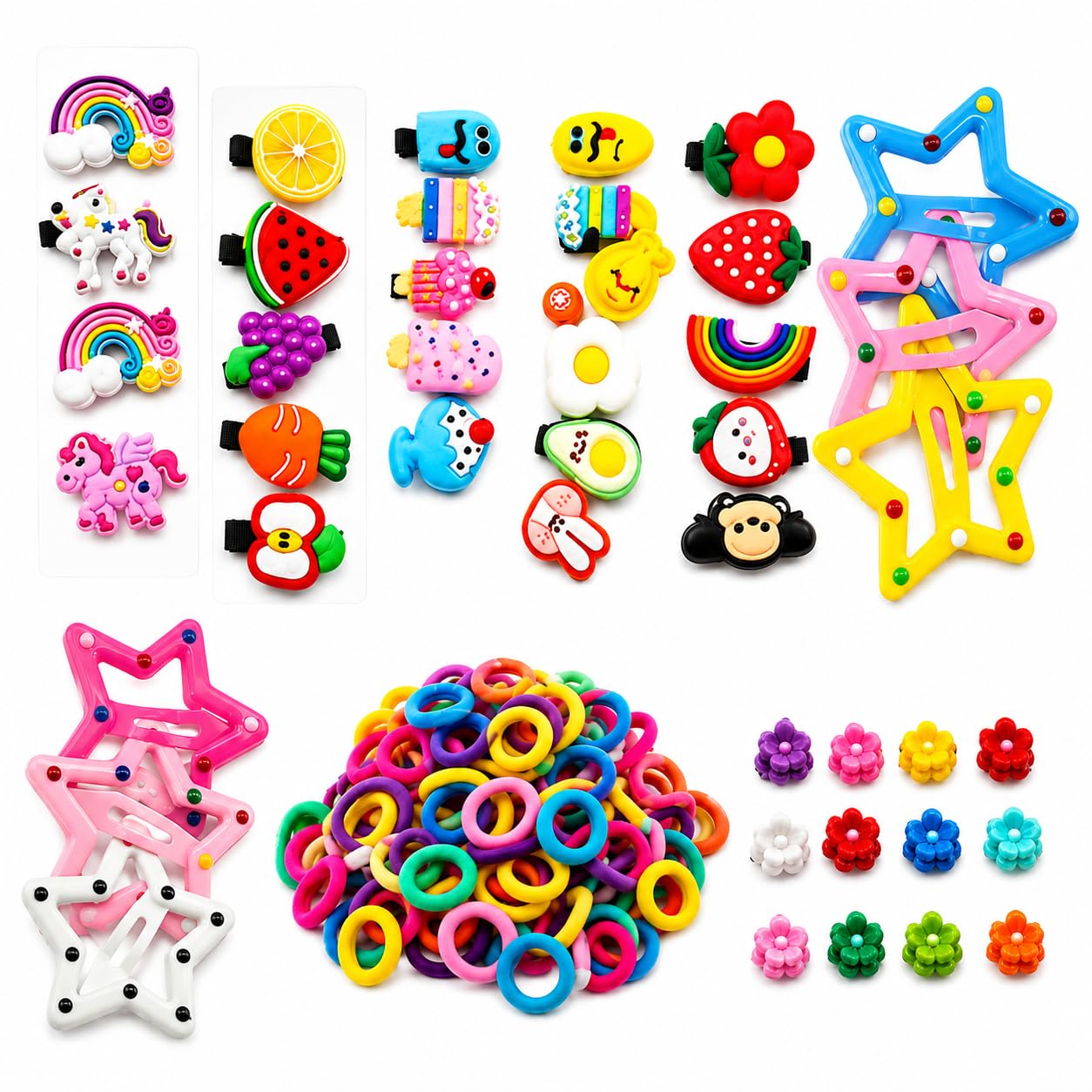 160 Pcs Baby Girl Hair Accessories Combo – 20 Mini Hair Clips, 10 Cute Cartoon Fruit Clips & 100 Soft Elastic & 30 Mini Elastic | Hair Ties | Multicolor Hair Bands & Hair Pins Set for Infants, Toddlers & Kids (0–5 Years) | TheStoreVibe