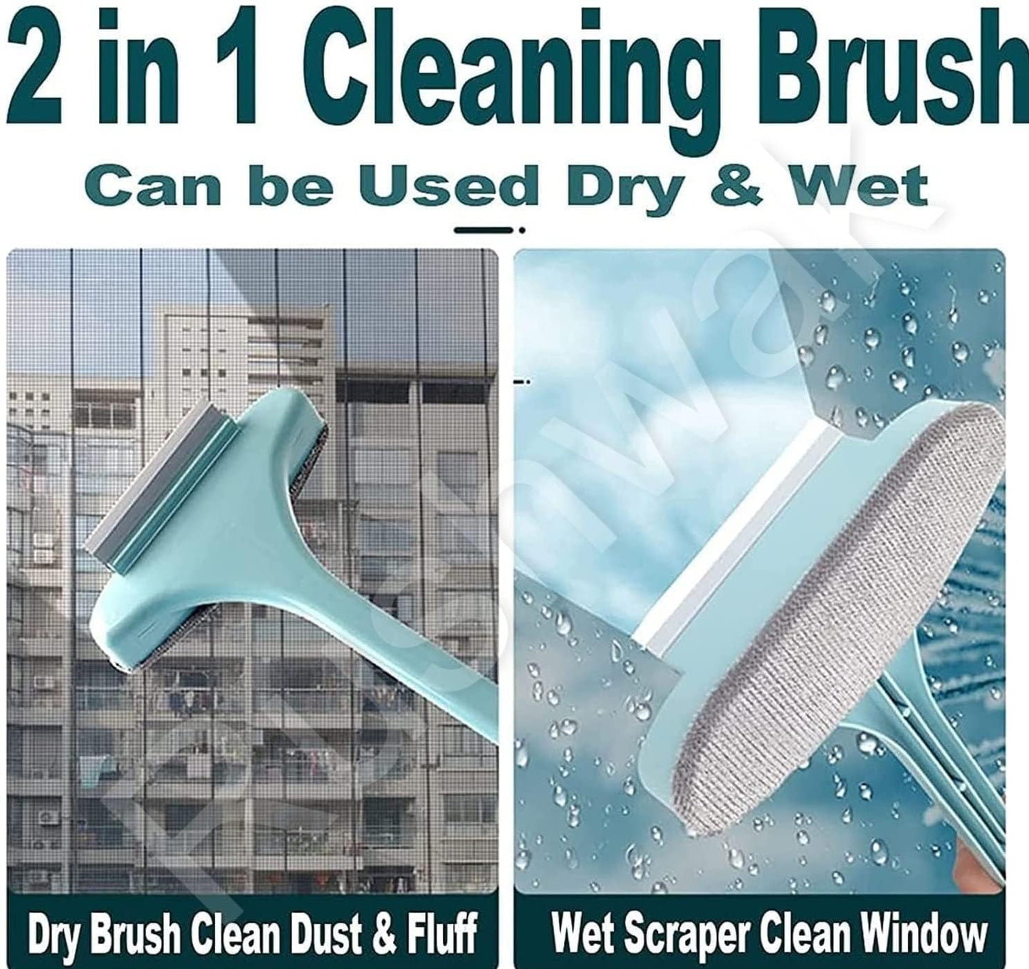 Rushwak Multifunctional Screen Brush 2 in 1 Mesh Cleaning Brush & Wiper with Extended Handle Window Cleaning Brush Net Cleaner Double-Sided Window Mesh Cleaner, Multi Color, Pack of 1, Polypropylene