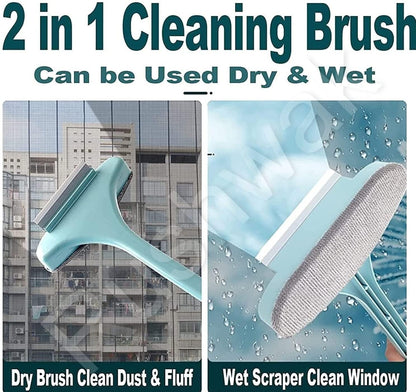 Rushwak Multifunctional Screen Brush 2 in 1 Mesh Cleaning Brush & Wiper with Extended Handle Window Cleaning Brush Net Cleaner Double-Sided Window Mesh Cleaner, Multi Color, Pack of 1, Polypropylene