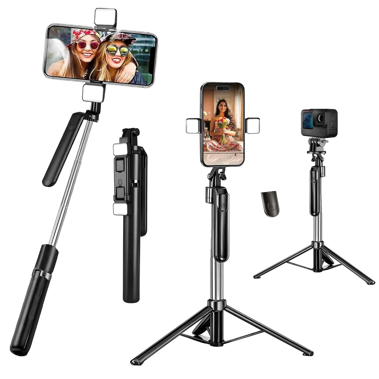Kratos K9 Selfie Stick Tripod With Light, 67 inch /170CM Reinforced Tripod for Mobile Phone, Multi-Functional Bluetooth Long Selfie Stick for Travel,Vlogging,Compatible with iPhone and All Smartphones