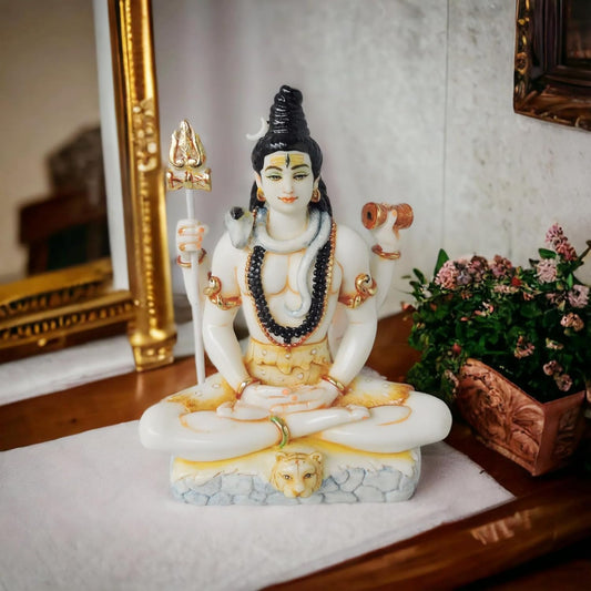 KRISHNAGALLERY1 Marble Dust Shiv Shhanker Bholenath Mahadev Murti Statue Idol for Home Poja Room Gifted Piece Office Decor Shiv Ji Murti Idol 8 Inches, Multi