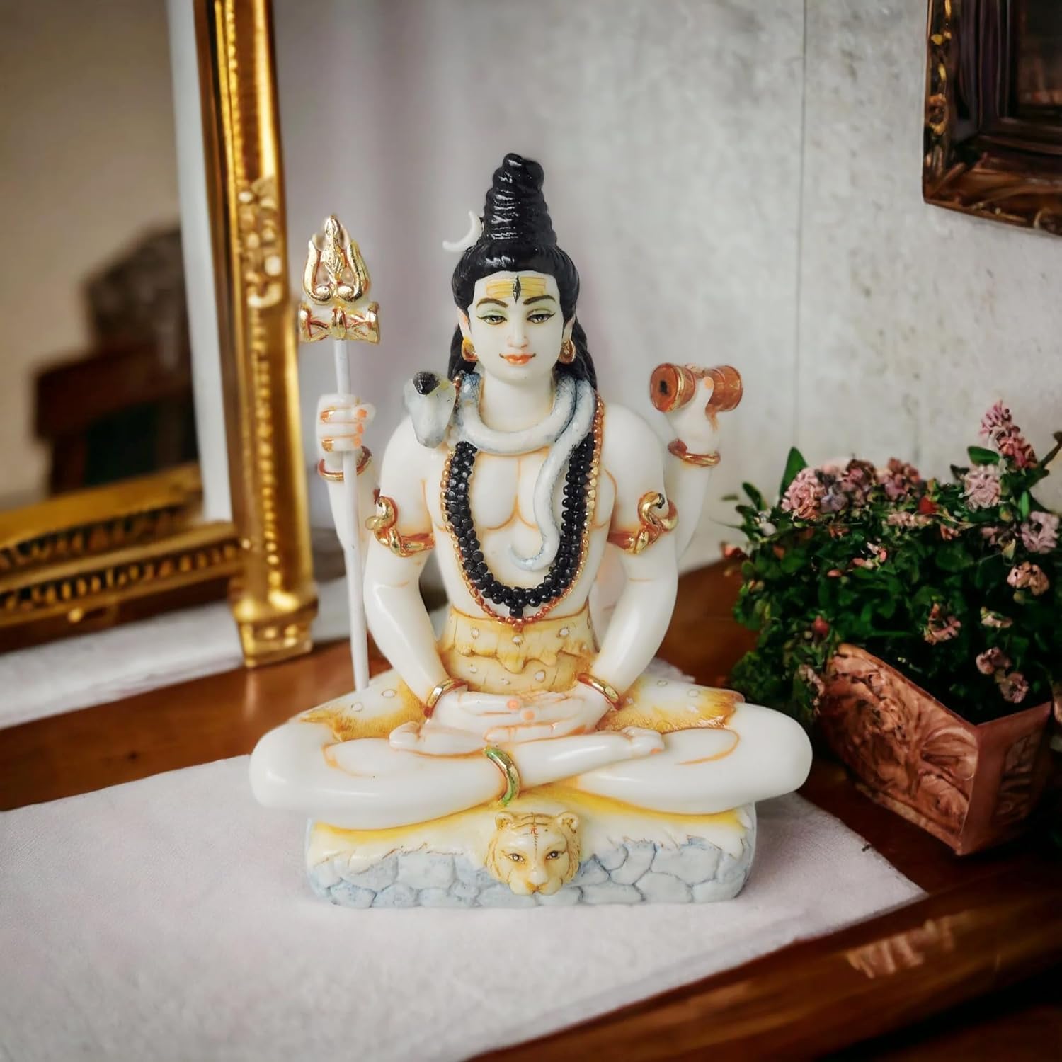 KRISHNAGALLERY1 Marble Dust Shiv Shhanker Bholenath Mahadev Murti Statue Idol for Home Poja Room Gifted Piece Office Decor Shiv Ji Murti Idol 8 Inches, Multi