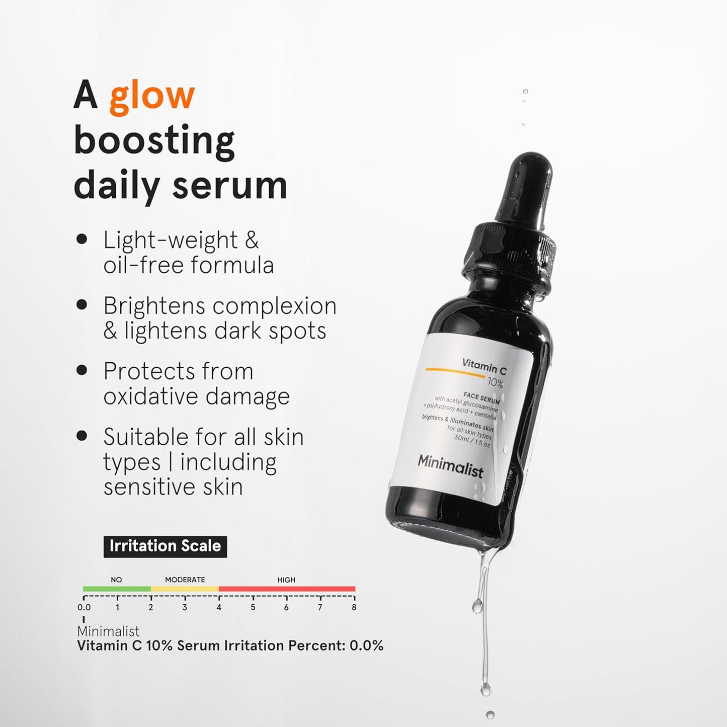 Minimalist 10% Advanced Vitamin C Serum for Glowing Skin | Brightening & Dark Spot Treatment | Treats Uneven Skin Tone, Dullness & UV Damage | Daily Face Serum (Stable Vitamin C) | 10ml