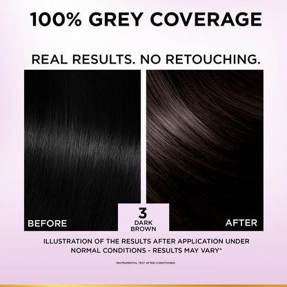 L'Oréal Paris Permanent Hair Colour, Radiant At-Home Hair Colour with up to 100% Grey Coverage, Pro-Keratin, Up to 8 Weeks of Colour, Excellence Crème, 3 Natural Darkest Brown, 72ml+100g