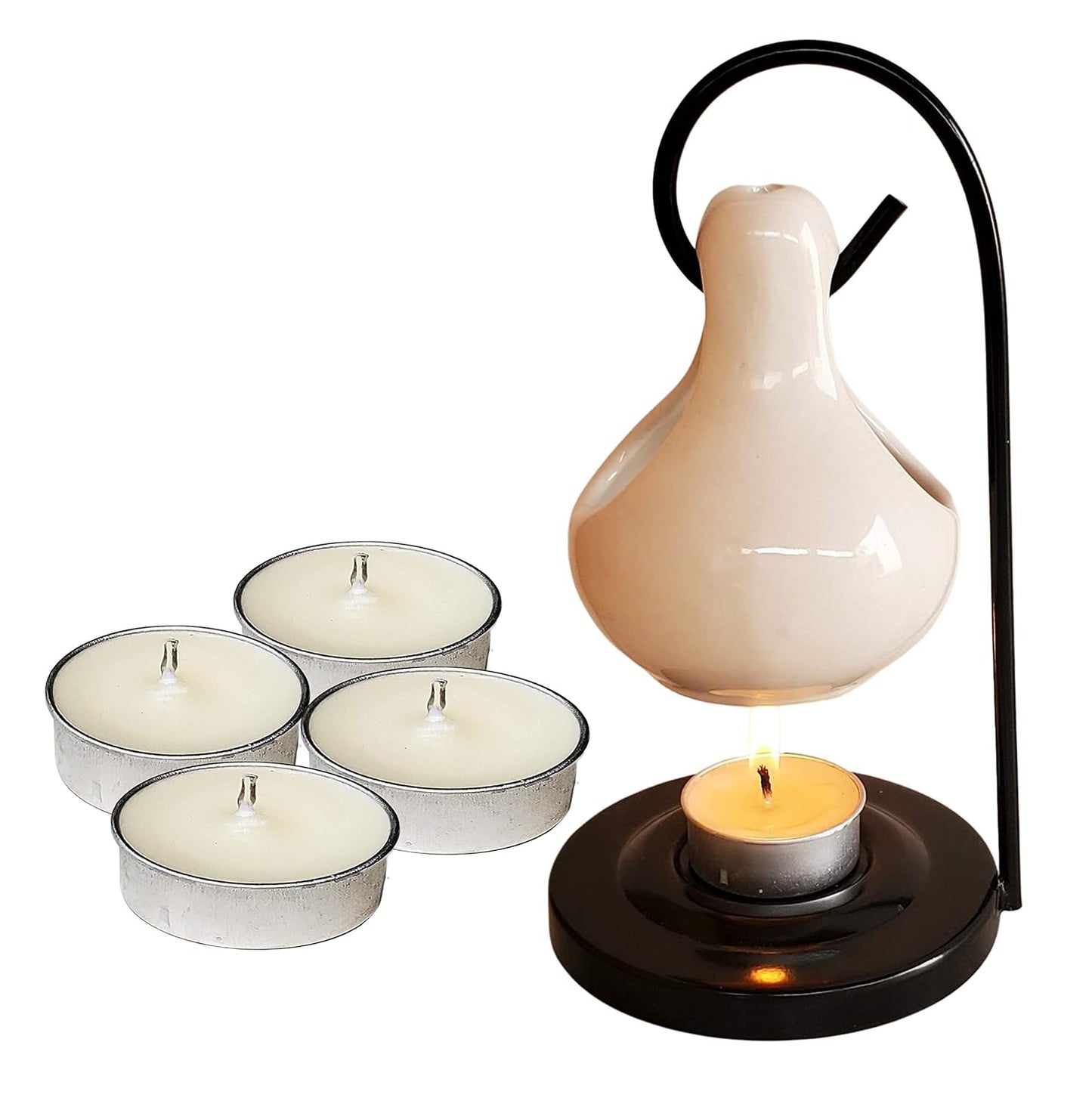 Pure Source India Porcelain Relaxing Fragrance Aroma Set with 10 ml Aroma Oil and 4 Tea Light Candles (White)