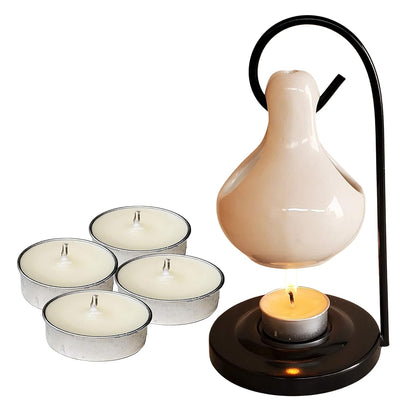 Pure Source India Porcelain Relaxing Fragrance Aroma Set with 10 ml Aroma Oil and 4 Tea Light Candles (White)