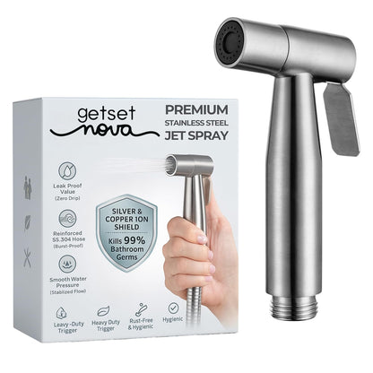Health Faucet Stainless Steel Jet Spray Gun for Toilet | Silver & Copper Ion Shield Kills 99% Germs | Leak-Proof Bathroom 1 Year Warranty (Jet Spray Only)
