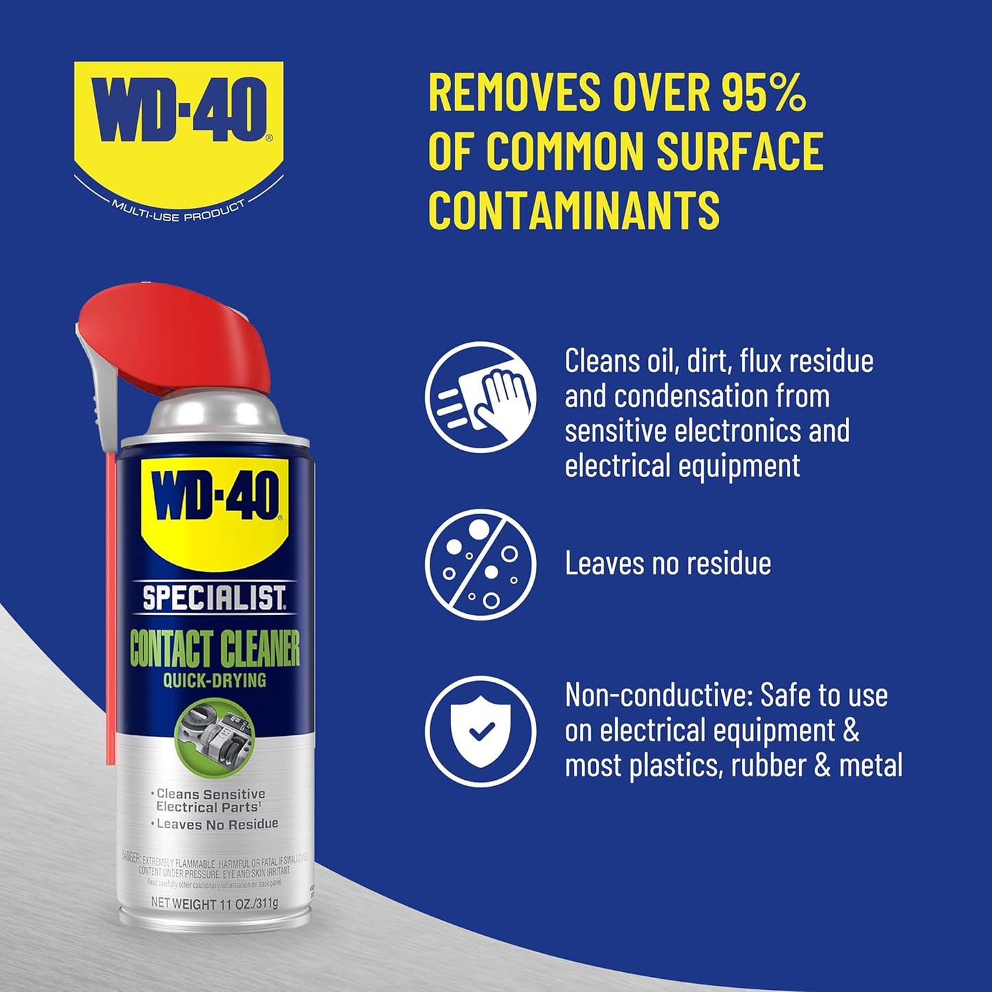 WD-40 Specialist® All Purpose Contact Cleaner 400ml - Drive Out Dirt, Dust, Oil, Flux Residue, and Moisture From Sensitive Electrical Parts and Equipment with Ease