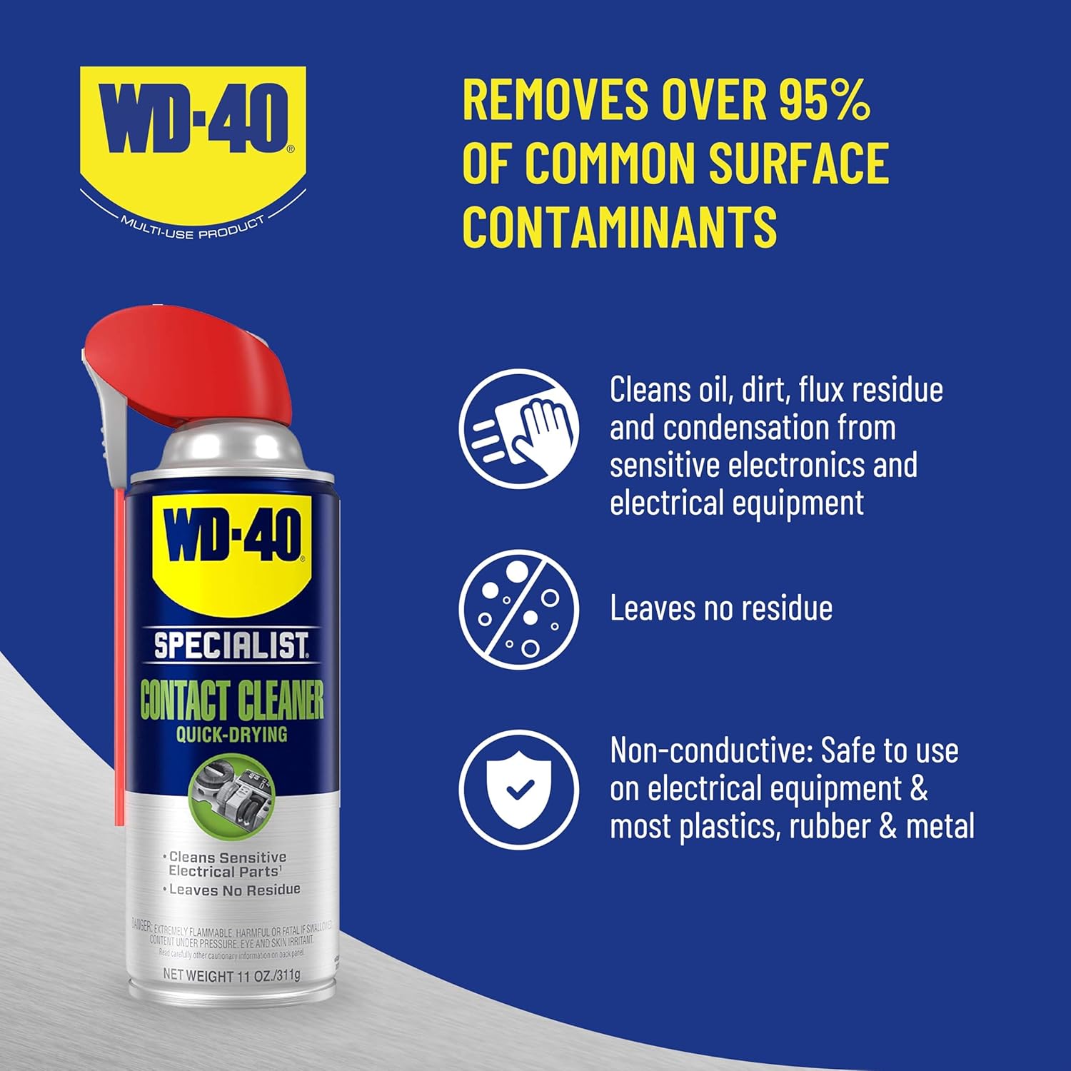 WD-40 Specialist® All Purpose Contact Cleaner 400ml - Drive Out Dirt, Dust, Oil, Flux Residue, and Moisture From Sensitive Electrical Parts and Equipment with Ease