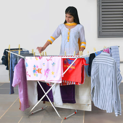 LiMETRO STEEL Stainless Steel Foldable Cloth Dryer Stand Double Rack Cloth Stands for Drying Clothes Steel (Cross), 120x54x4 cm