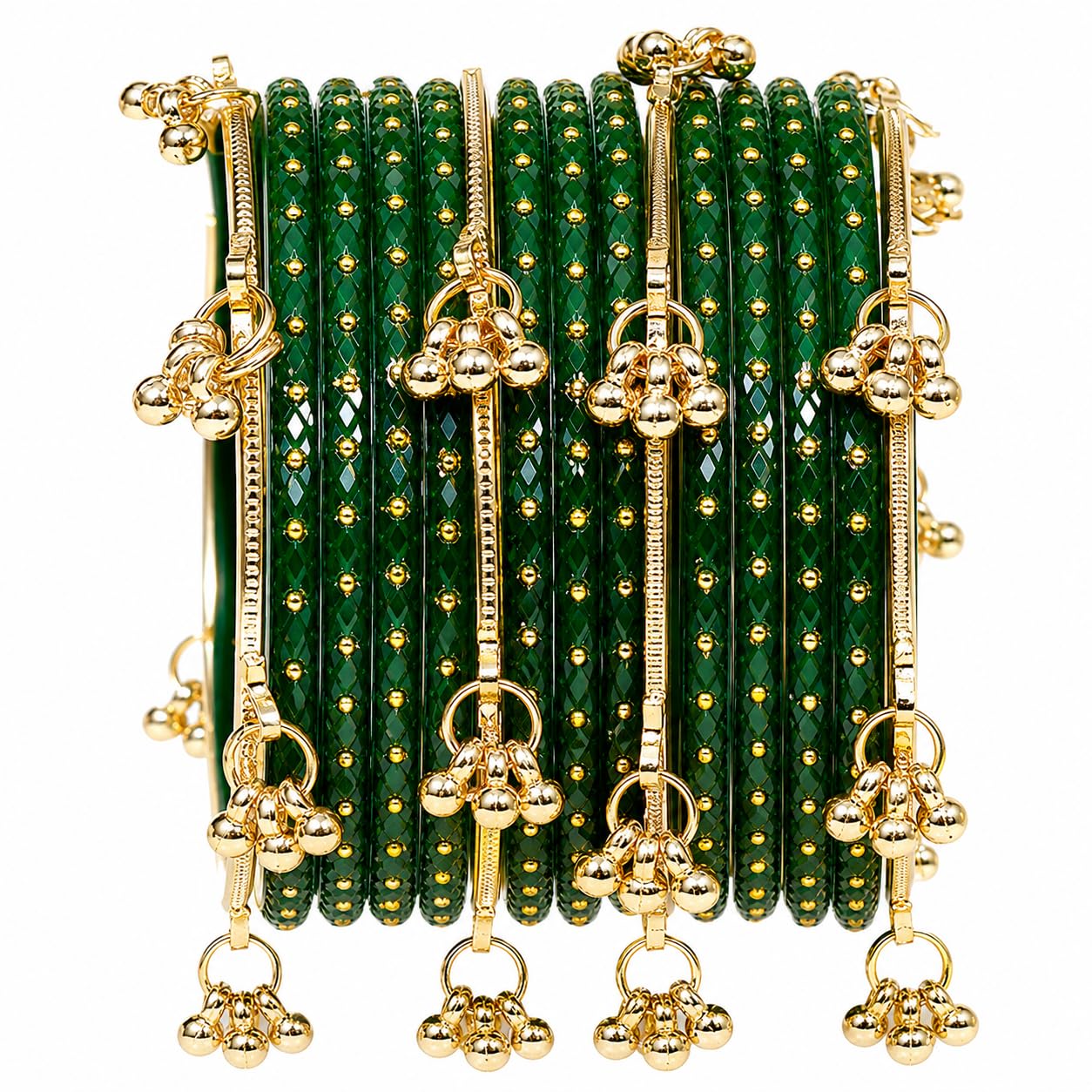 Nakabh Kashmiri Ghangharoo Glass Bangles Set for Women | Light Weight Bangles | Traditional Transparent Fancy Glass Chudi Set for Wedding, Party(Set Of 16)