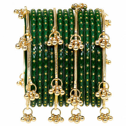 Nakabh Kashmiri Ghangharoo Glass Bangles Set for Women | Light Weight Bangles | Traditional Transparent Fancy Glass Chudi Set for Wedding, Party(Set Of 16)