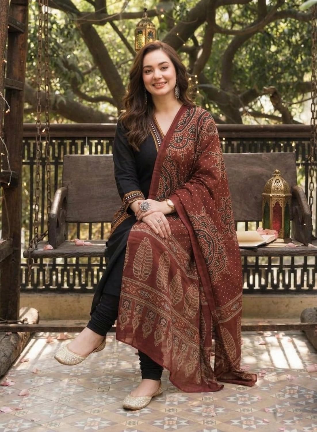 ANNI Designer Women's Rayon Viscose Straight Embroidered Kurta with Pant and Dupatta | V-Neck Kurti Set | 3/4 Length Regular Sleeves | Soft Comfortable Fabric | 3 Piece Outfit