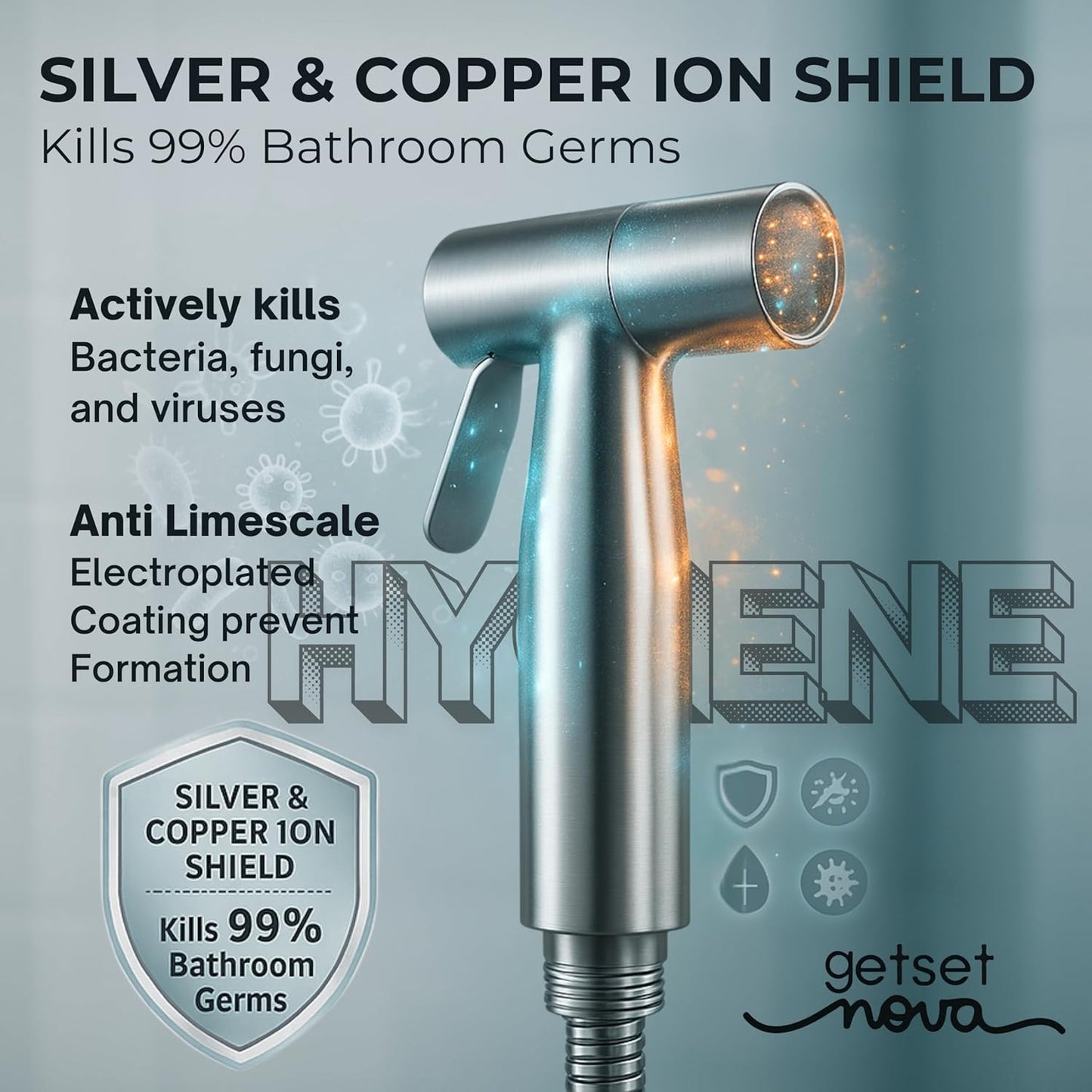 Health Faucet Stainless Steel Jet Spray Gun for Toilet | Silver & Copper Ion Shield Kills 99% Germs | Leak-Proof Bathroom 1 Year Warranty (Jet Spray Only)