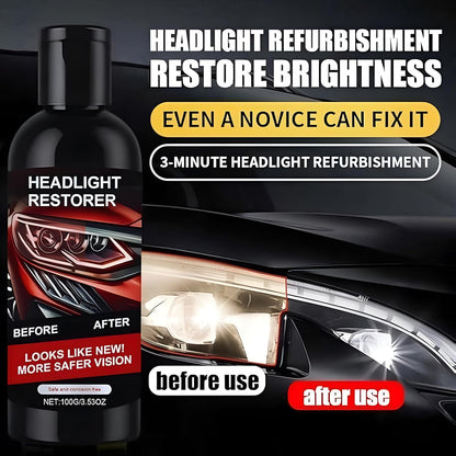 Headlight Cleaner & Restorer Liquid Polish (Pack of 3 | Each 100ml) for Car Headlamp Repair, Anti-Yellowing Oxidation Remover, Restores Transparency & Brightness, Easy DIY Headlight Repair Solution