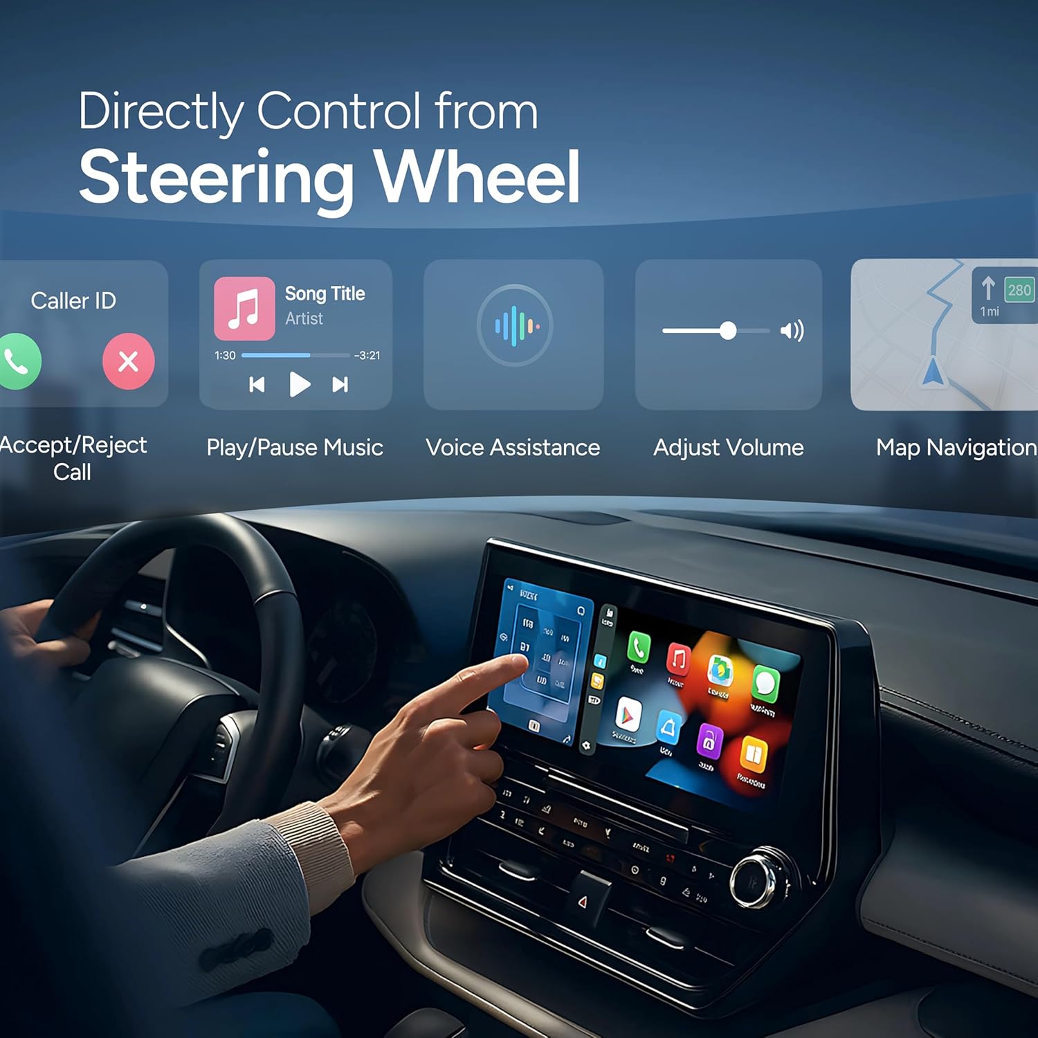 Ambrane 2 in 1 Wireless CarPlay & Android Auto Adapter | Convert Wired to Wire-Less CarPlay/Android-Auto | Plug & Play USB Dongle | Bluetooth 5.4 + Dual-Band Wi-Fi | Works with iPhone & Smartphone