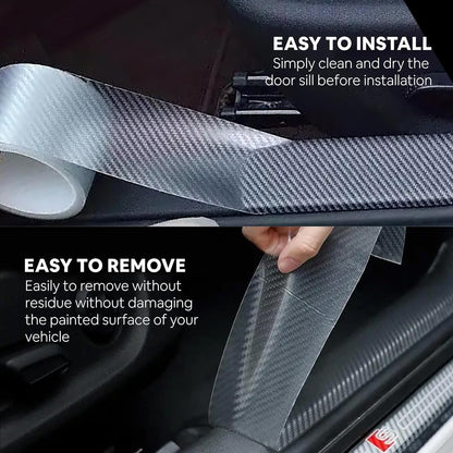 QUALIFT Ultra Durable high gloss black carbon fibre door sill protector Anti Scratch Tape for Car Protection & Guard - (5Cm X 5Meter) - PVC (White)