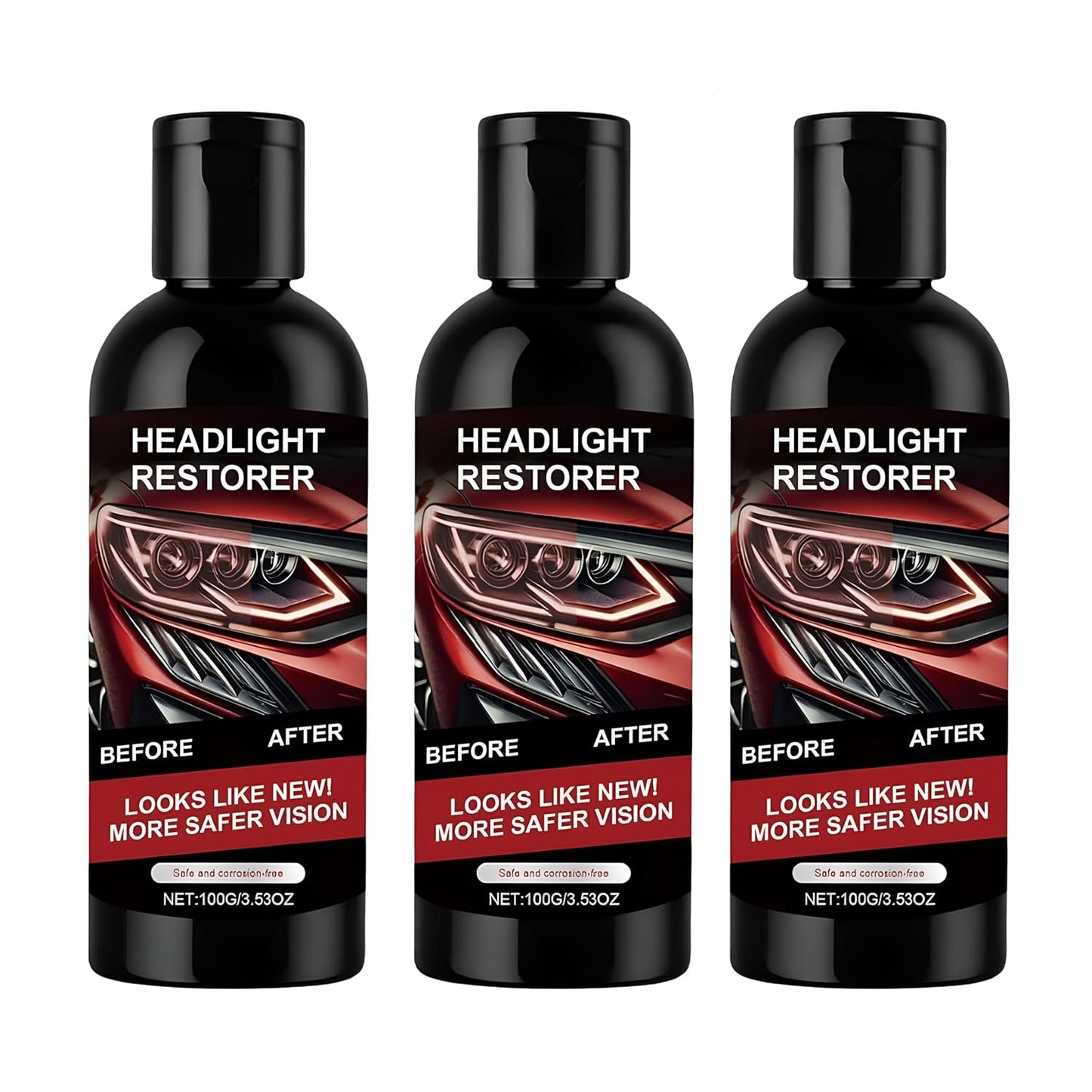 Headlight Cleaner & Restorer Liquid Polish (Pack of 3 | Each 100ml) for Car Headlamp Repair, Anti-Yellowing Oxidation Remover, Restores Transparency & Brightness, Easy DIY Headlight Repair Solution