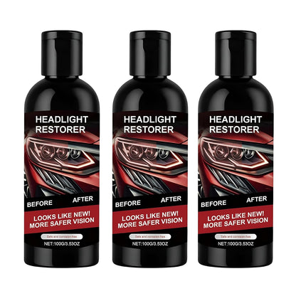 Headlight Cleaner & Restorer Liquid Polish (Pack of 3 | Each 100ml) for Car Headlamp Repair, Anti-Yellowing Oxidation Remover, Restores Transparency & Brightness, Easy DIY Headlight Repair Solution
