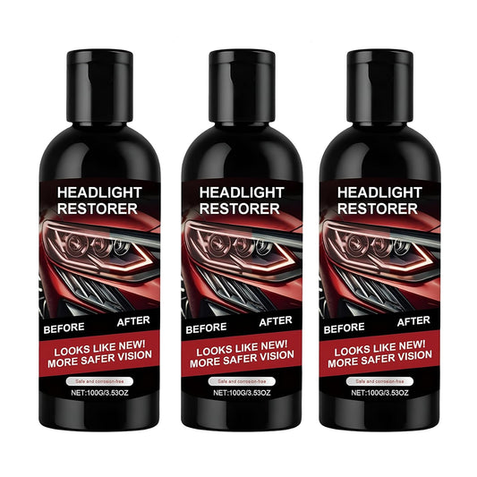 Headlight Cleaner & Restorer Liquid Polish (Pack of 3 | Each 100ml) for Car Headlamp Repair, Anti-Yellowing Oxidation Remover, Restores Transparency & Brightness, Easy DIY Headlight Repair Solution