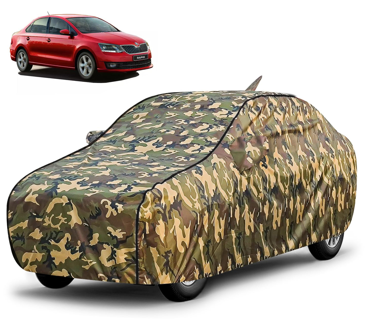 FABTEC Waterproof Premium Car Cover for Maruti Brezza Super Waterproof Car Body Cover Heavy Duty Durable PEVA Grey with Red Piping