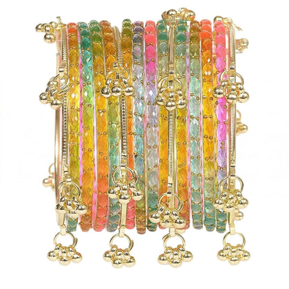 Nakabh Kashmiri Ghangharoo Glass Bangles Set for Women | Light Weight Bangles | Traditional Transparent Fancy Glass Chudi Set for Wedding, Party(Set Of 16)