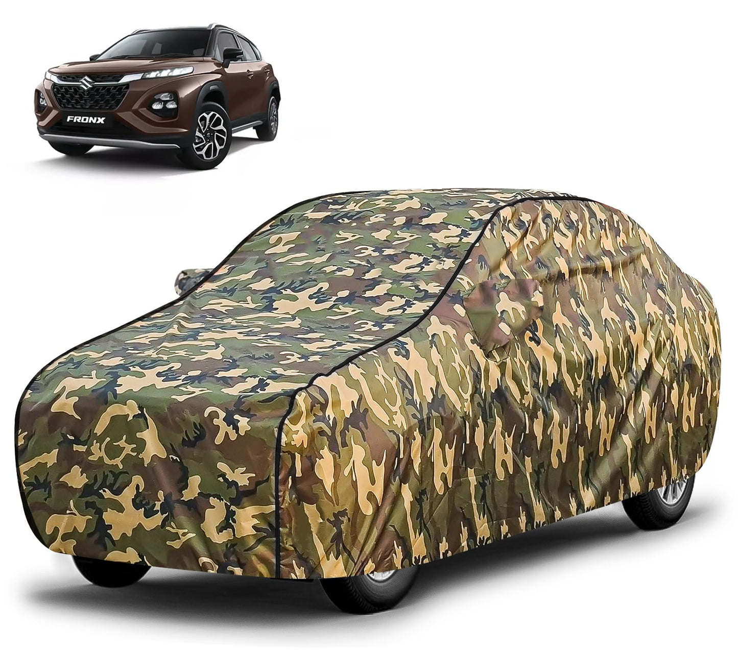 FABTEC Waterproof Premium Car Cover for Maruti Brezza Super Waterproof Car Body Cover Heavy Duty Durable PEVA Grey with Red Piping