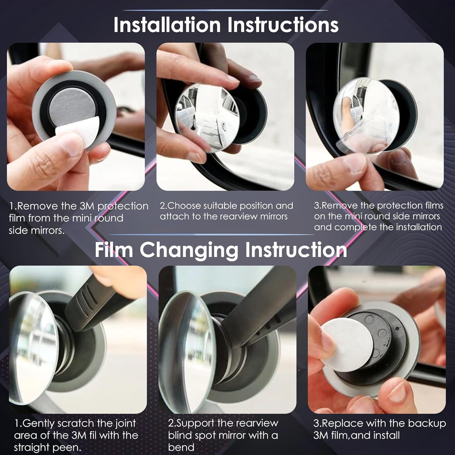 OTO2EYE Car Glass Mirror Blind Spot, 360° Mirror, Rear View Convex Mirror, Parking Mirror For Car Mirror Accessories Frameless Suitable All Cars and Bikes (Round 2-Pcs)