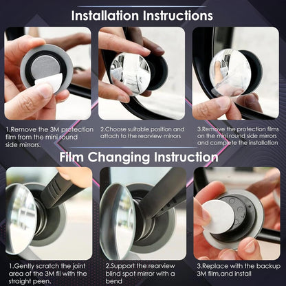 OTO2EYE Car Glass Mirror Blind Spot, 360° Mirror, Rear View Convex Mirror, Parking Mirror For Car Mirror Accessories Frameless Suitable All Cars and Bikes (Round 2-Pcs)
