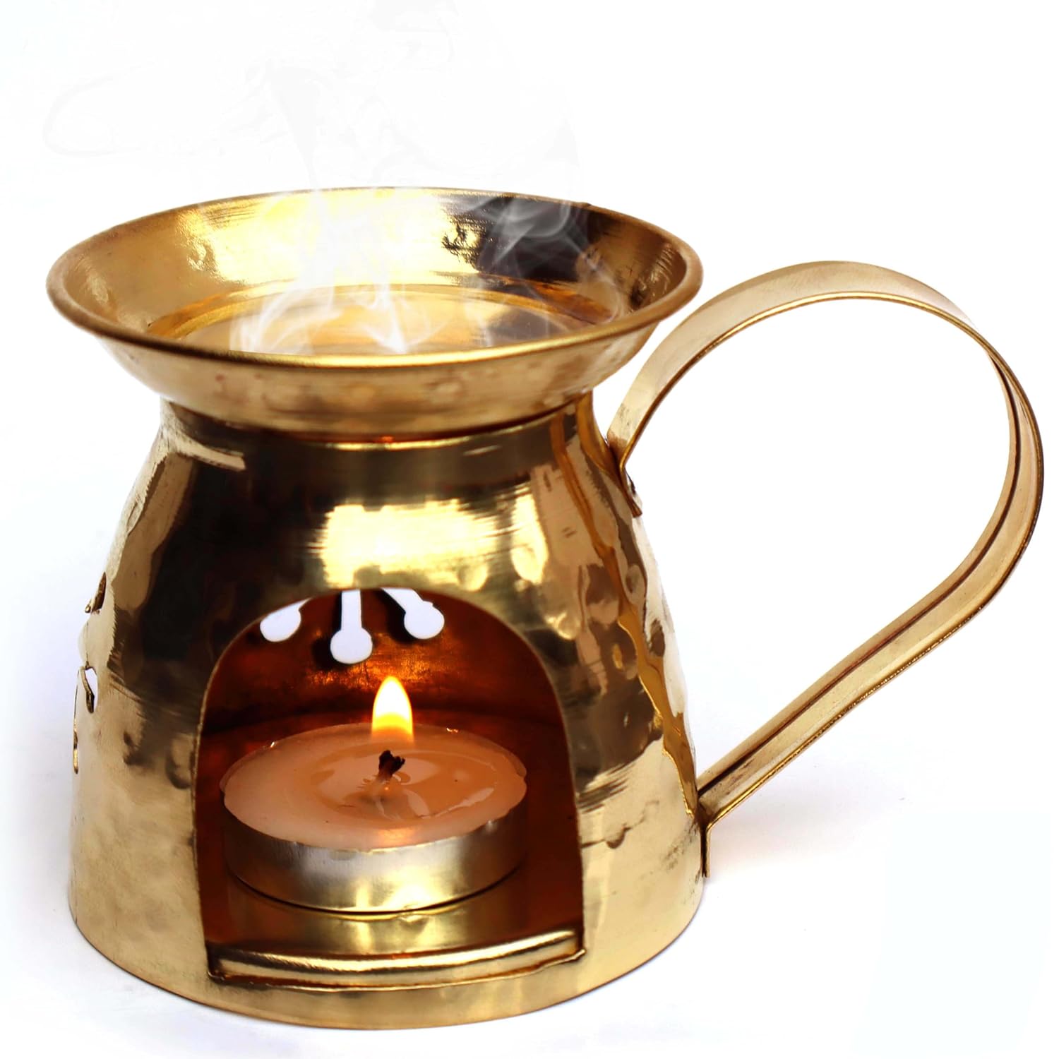 Pure Source India Brass Aroma Burner/Candle Burner/Oil Diffuser/Dhoop Dani (Gold) (3.25inch)