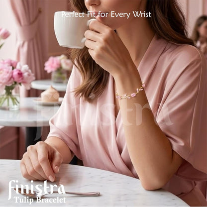 finistra® Tulip Bracelet for Women Stylish | Gold Plated Pink Crystal Floral Jewellery | Adjustable Chain for Women & Girls Stylish | Elegant Tulip Bracelet for Women, Party & Daily Wear Accessory