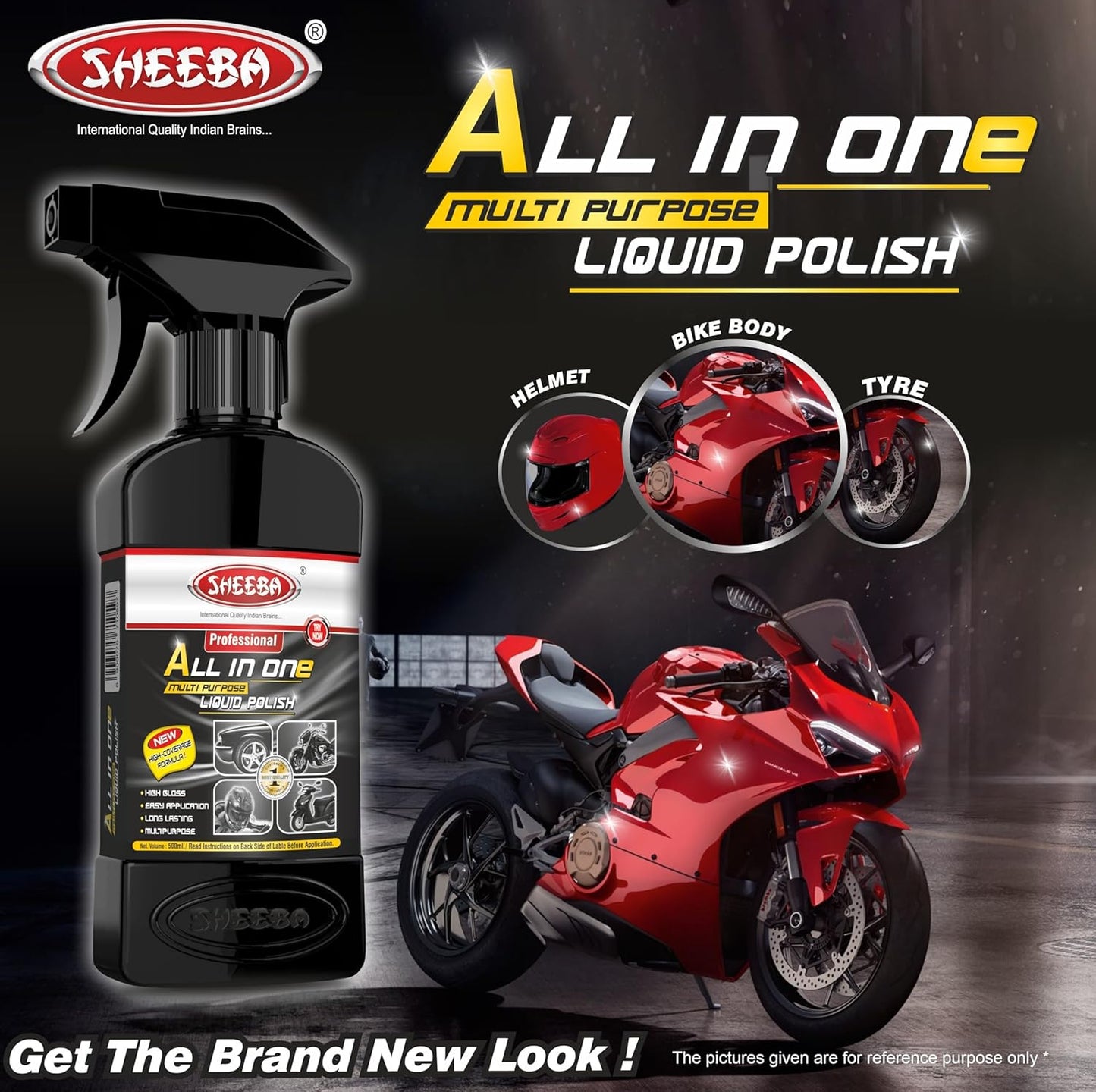 SHEEBA All in One Multipurpose Liquid Polish for Car, Motorbike, Scooter, Household, Office Care | High Gloss | Easy Application | For Interior & Exterior Surfaces -500mL with Applicator Pad.
