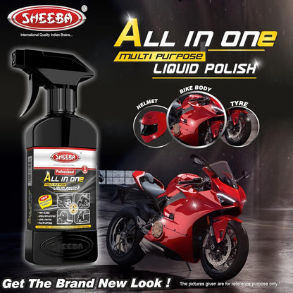 SHEEBA All in One Multipurpose Liquid Polish for Car, Motorbike, Scooter, Household, Office Care | High Gloss | Easy Application | For Interior & Exterior Surfaces -500mL with Applicator Pad.