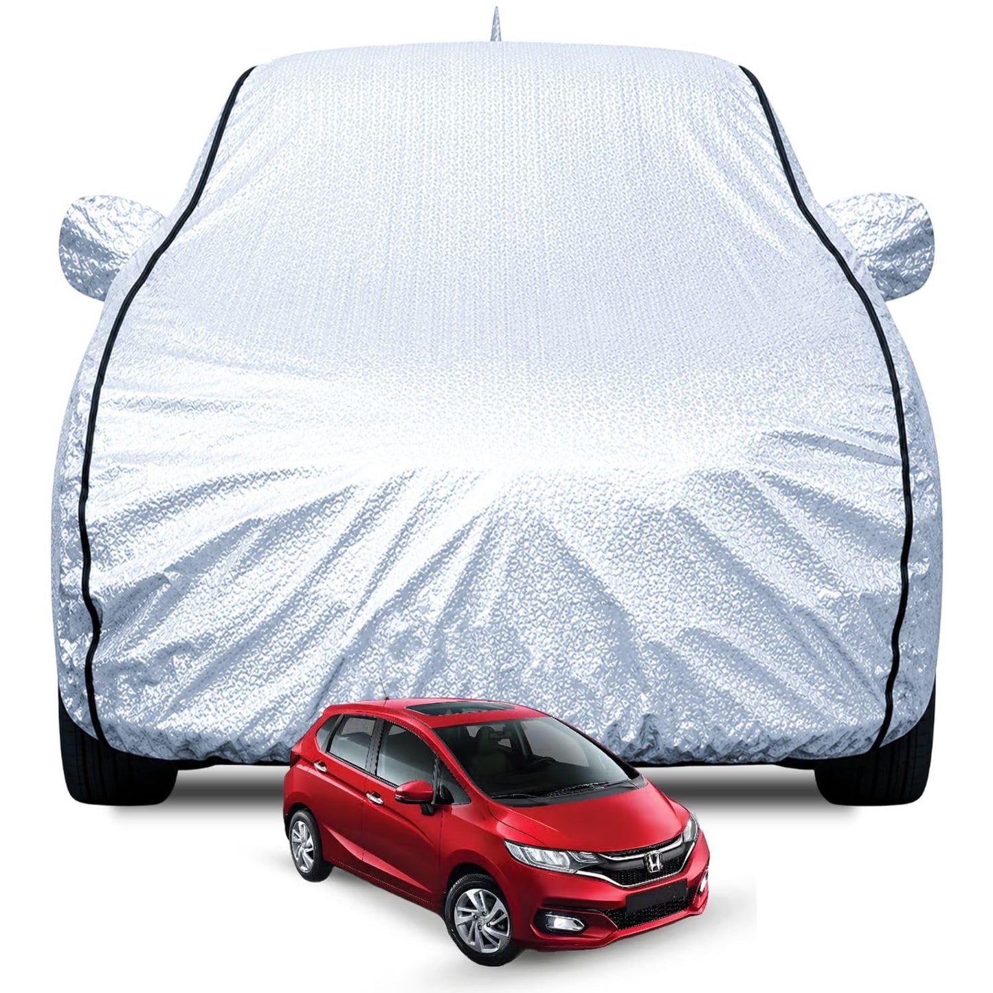 FABTEC Waterproof Premium Car Cover for Maruti Brezza Super Waterproof Car Body Cover Heavy Duty Durable PEVA Grey with Red Piping