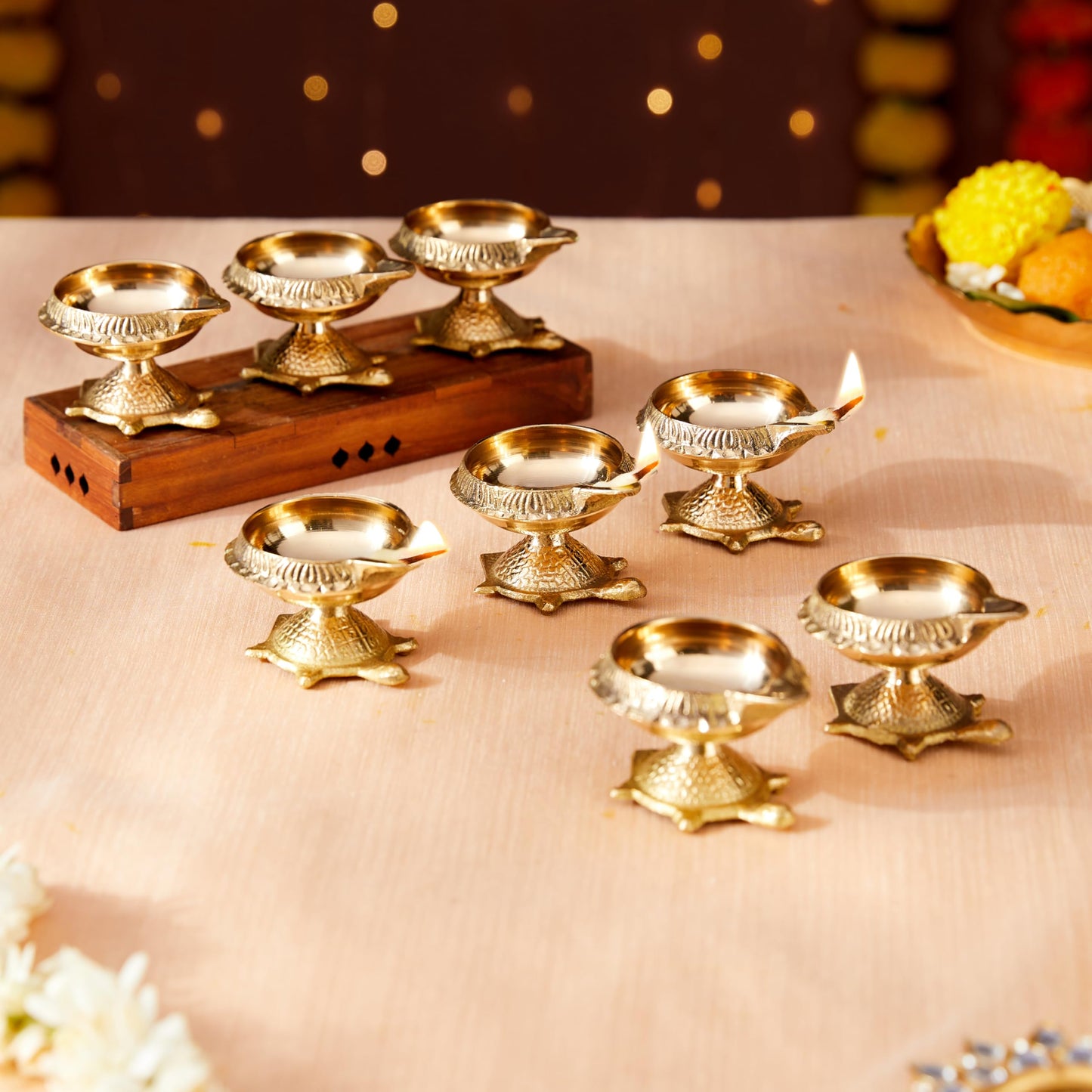 Amazon Brand - Solimo Brass Diya with Single Petals