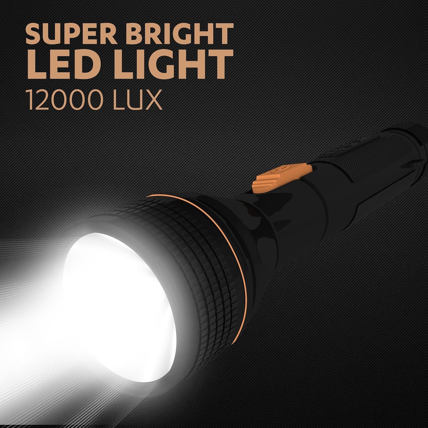 Duracell LED Torch Light, Super Bright, 12000 LUX, Ultra-Light and Easy to Carry Design, Large Reflector, for Everyday Use, 3AA Batteries Free, Black