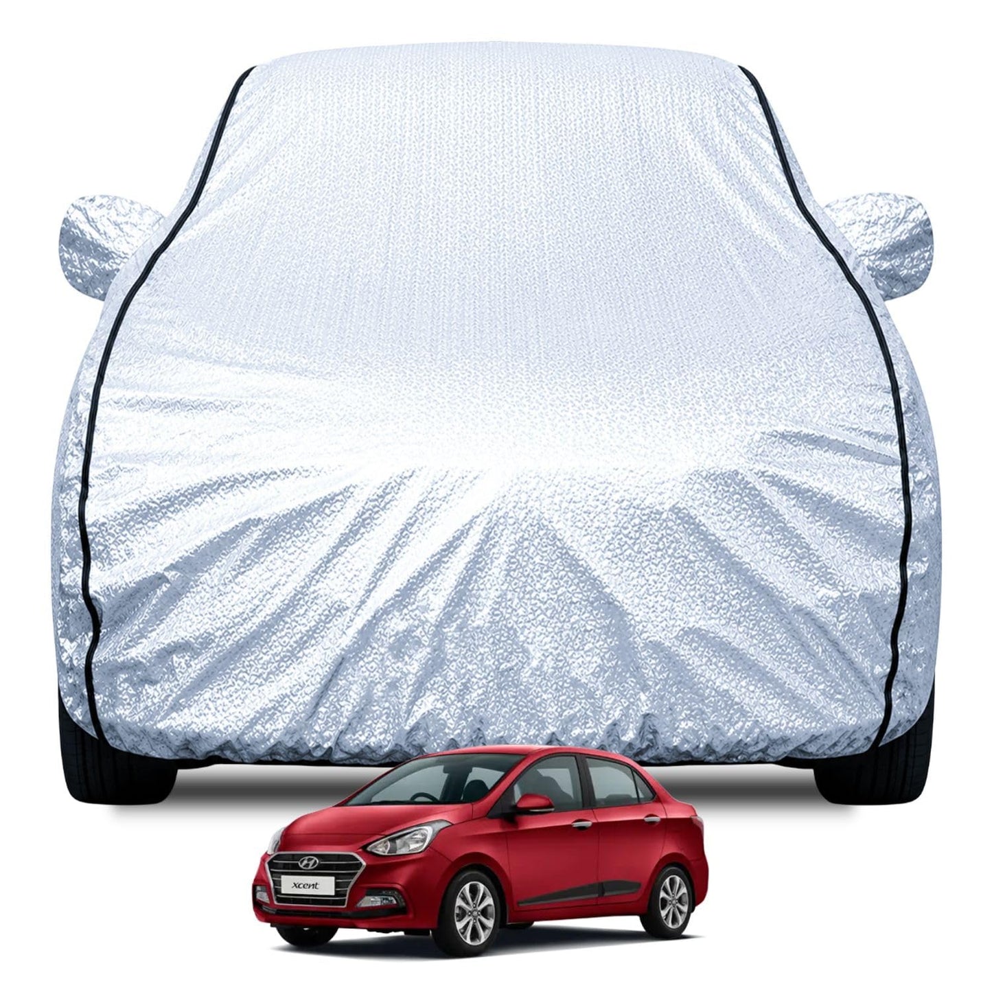 FABTEC Waterproof Premium Car Cover for Maruti Brezza Super Waterproof Car Body Cover Heavy Duty Durable PEVA Grey with Red Piping