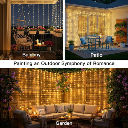 FLYNGO Fairy Curtain String Lights for Decoration, Warm White USB Powered 300 LED Lights with 8 Flashing Modes, Lights for Diwali, Christmas, Wedding, Party, Home (Fairy Curtain Warm White)