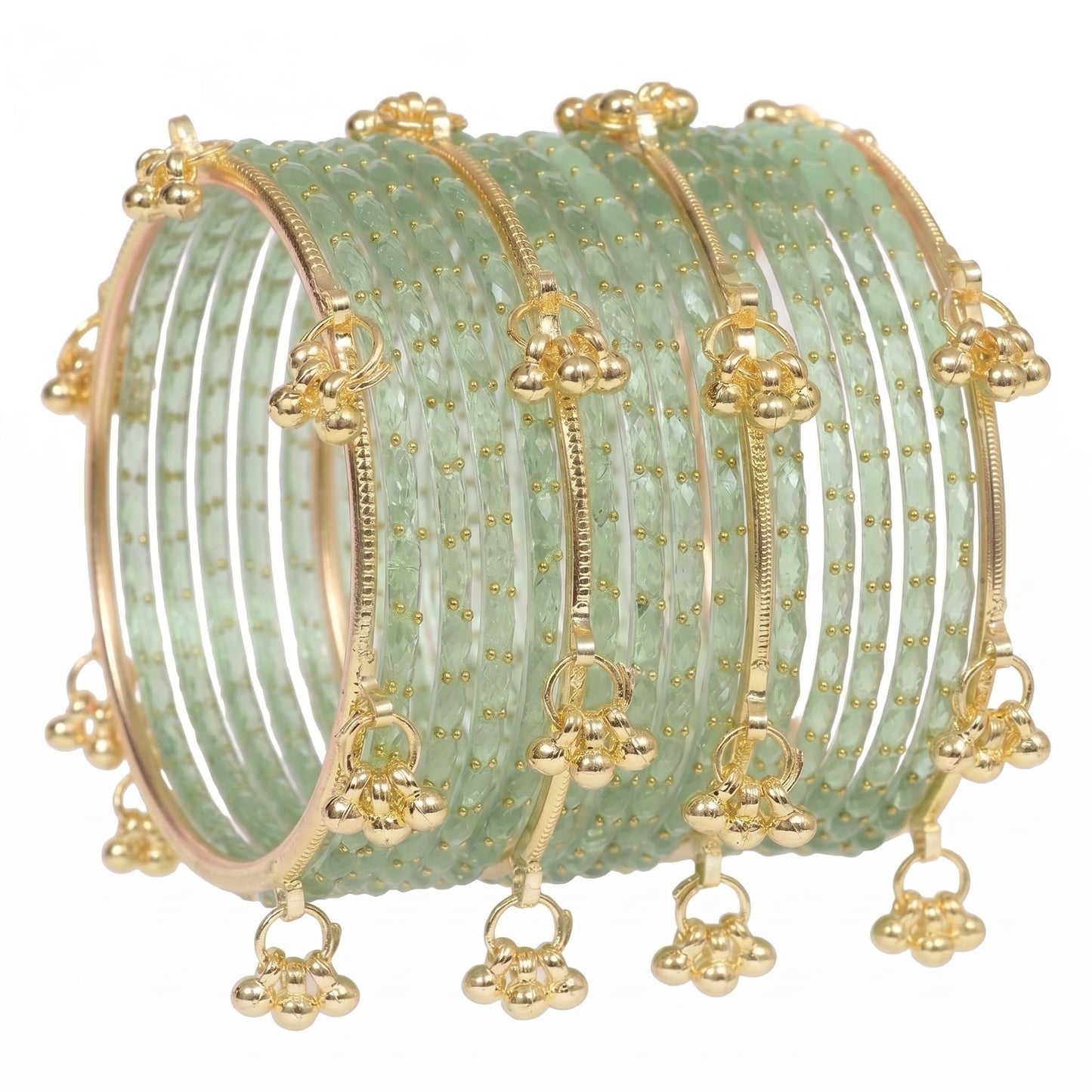 Nakabh Kashmiri Ghangharoo Glass Bangles Set for Women | Light Weight Bangles | Traditional Transparent Fancy Glass Chudi Set for Wedding, Party(Set Of 16)