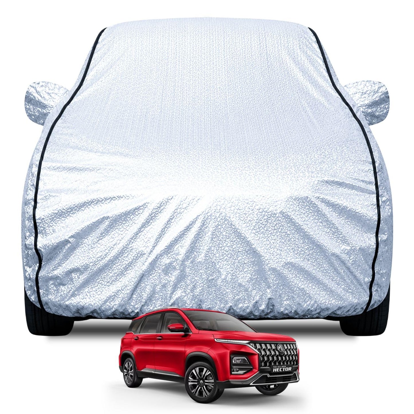 FABTEC Waterproof Premium Car Cover for Maruti Brezza Super Waterproof Car Body Cover Heavy Duty Durable PEVA Grey with Red Piping