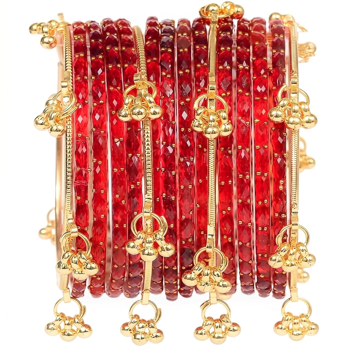 Nakabh Kashmiri Ghangharoo Glass Bangles Set for Women | Light Weight Bangles | Traditional Transparent Fancy Glass Chudi Set for Wedding, Party(Set Of 16)